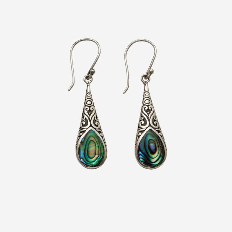 Earrings - Paua Shell Roimata Drop with Koru Design