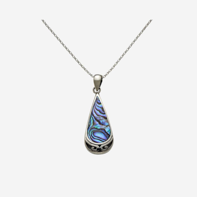 Pendant - Paua Shell Roimata Drop with Koru Design