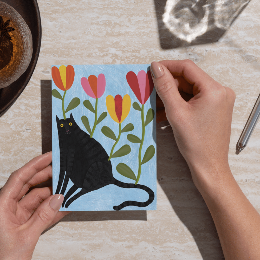 Card - Cat In Flowers