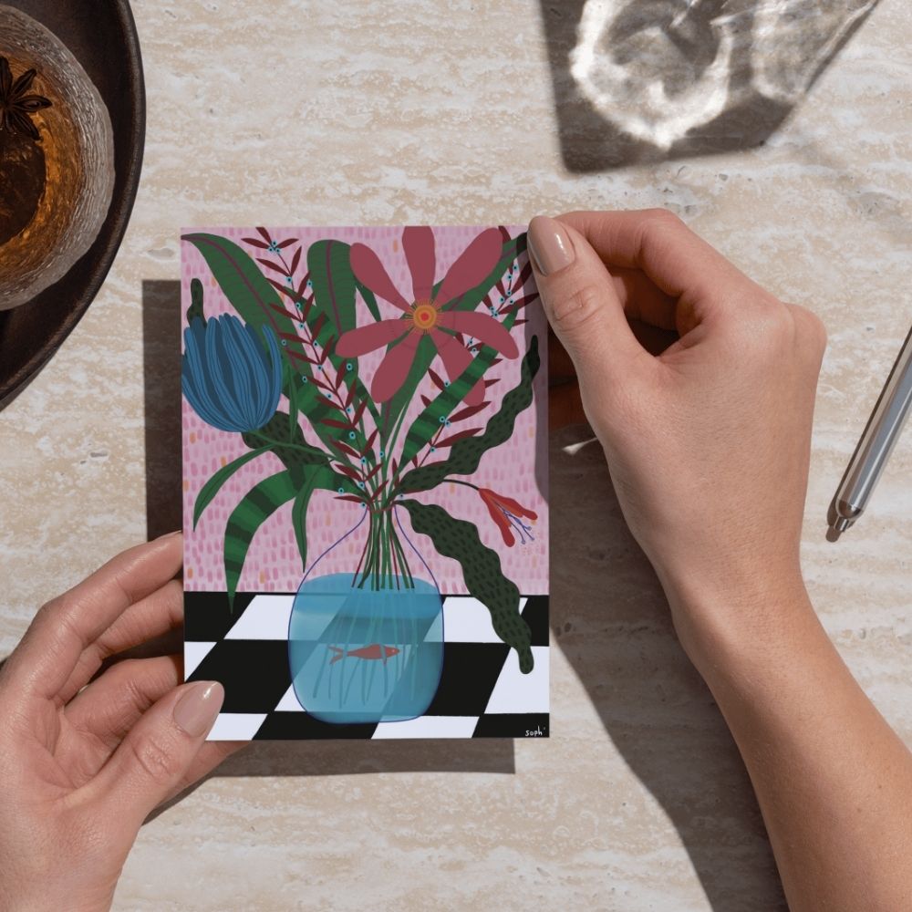 Card - The Flowers and a Fish