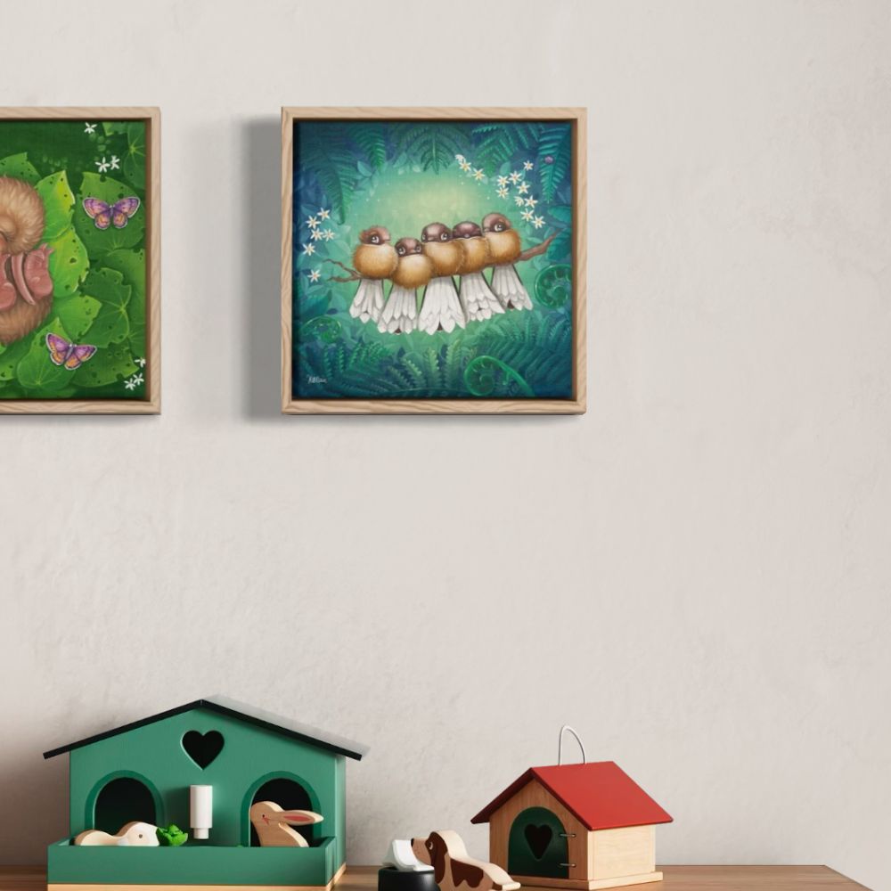 Fantail Whānau Framed Canvas Art Print