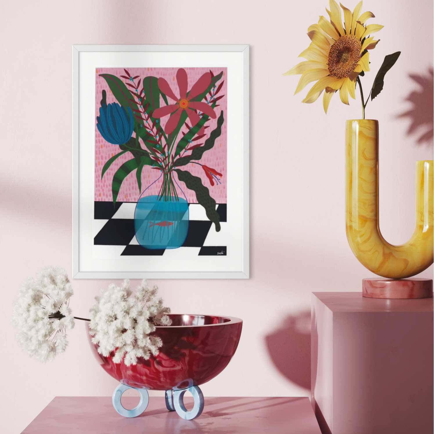 Print - The Flowers and a Fish