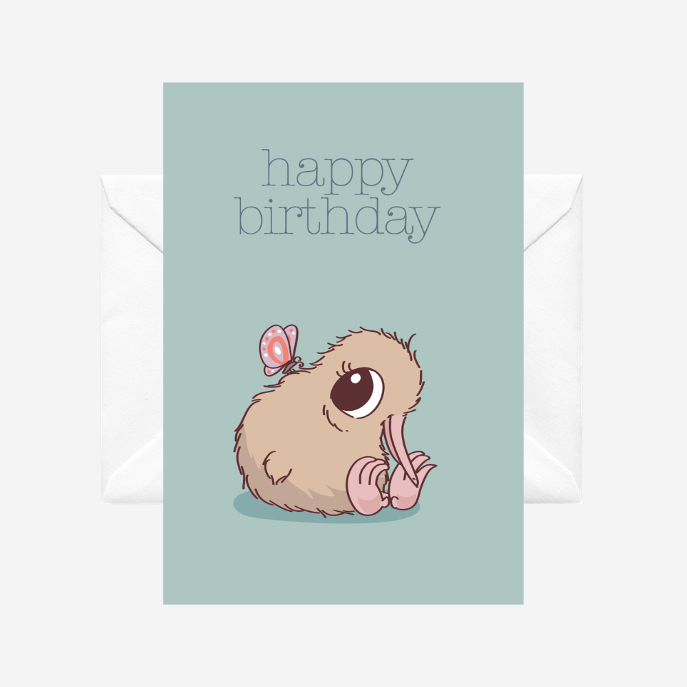 Card -Kiwi & Butterfly Happy Birthday