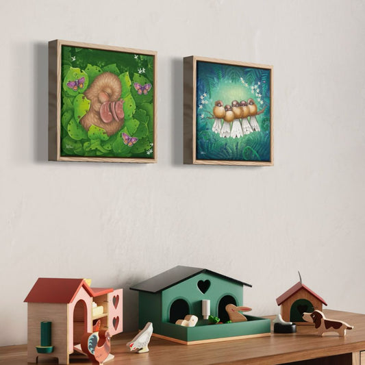 Fantail Whānau Framed Canvas Art Print