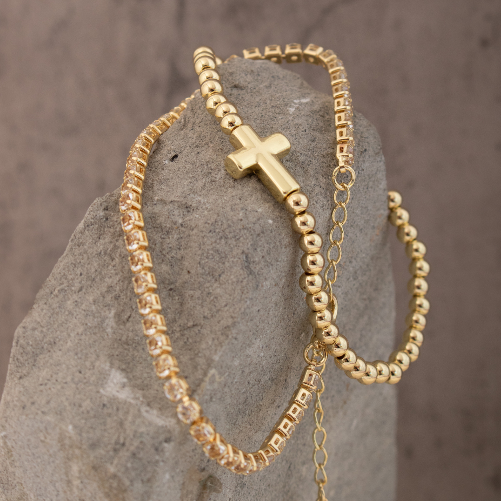 Bracelet Set - Cross + Stone