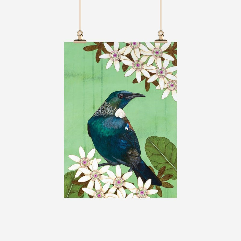 Kathryn Furniss - Tea Towel - Tui in the Sky Flowers